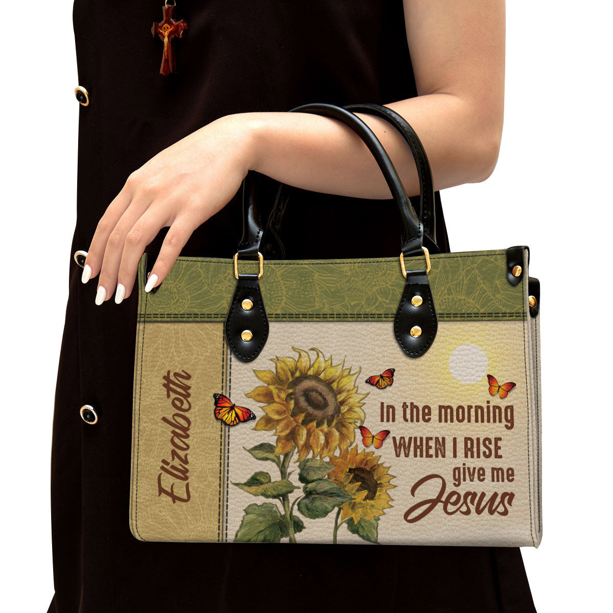 Personalized In The Morning When I Rise Give Me Jesus Leather Bag - Christian Pu Leather Bags For Women