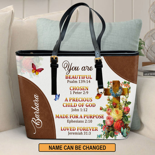 Personalized Large Leather Tote Bag A Precious Child Of God - Spiritual Gifts For Christian Women