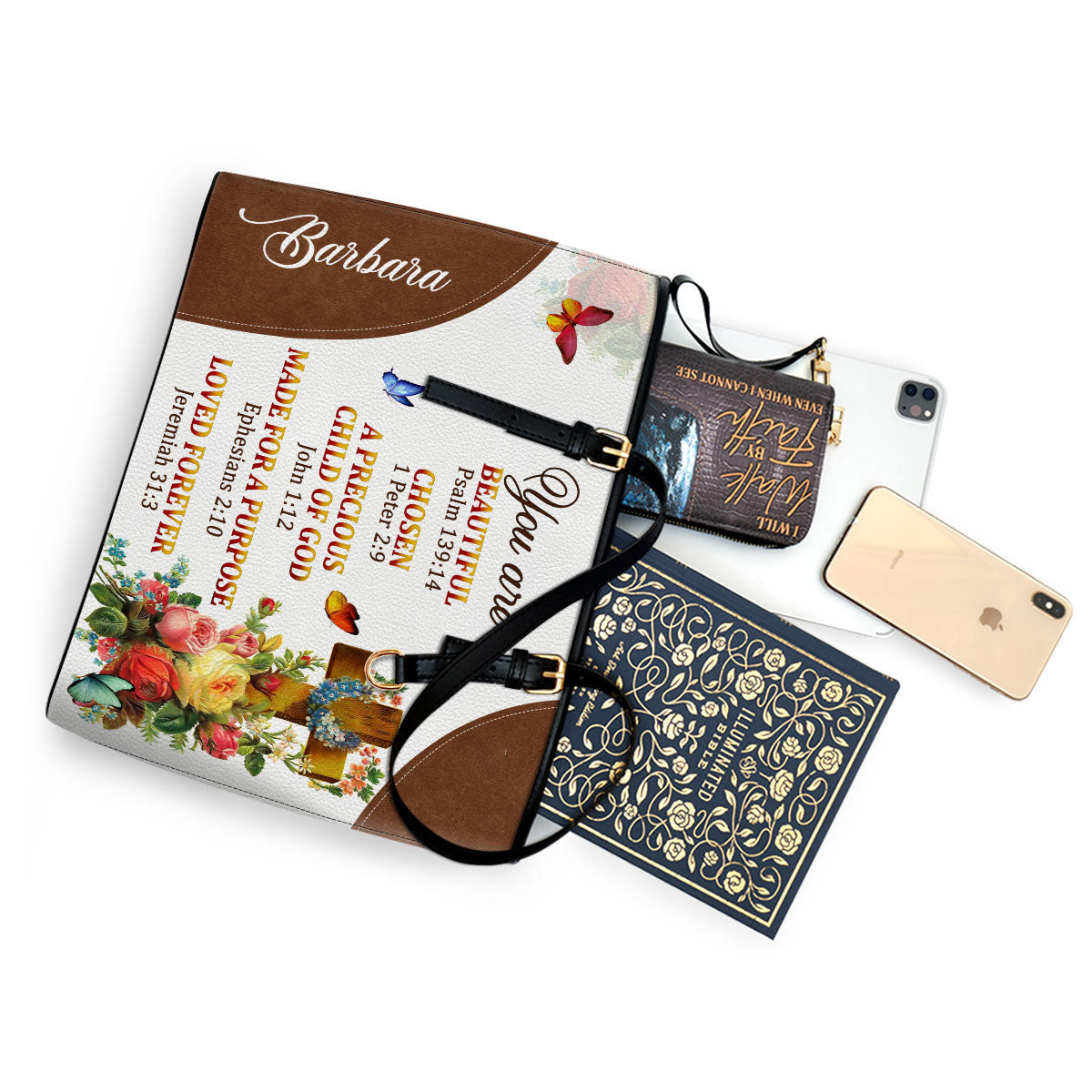 Personalized Large Leather Tote Bag A Precious Child Of God - Spiritual Gifts For Christian Women