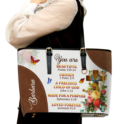 Personalized Large Leather Tote Bag A Precious Child Of God - Spiritual Gifts For Christian Women