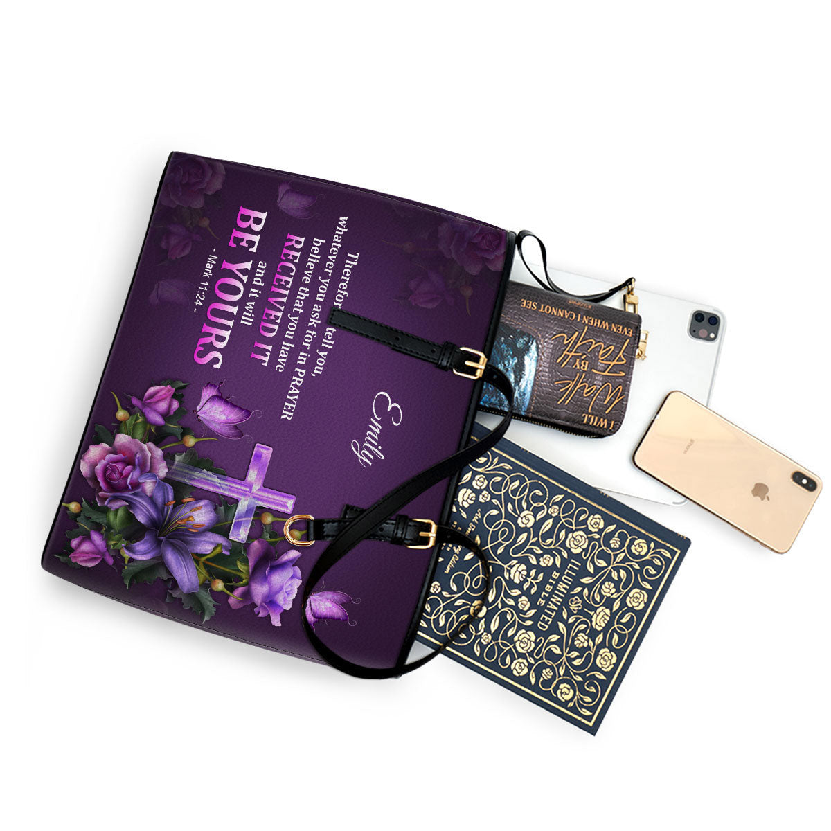 Personalized Large Leather Tote Bag Believe That You Have Received It - Spiritual Gifts For Christian Women