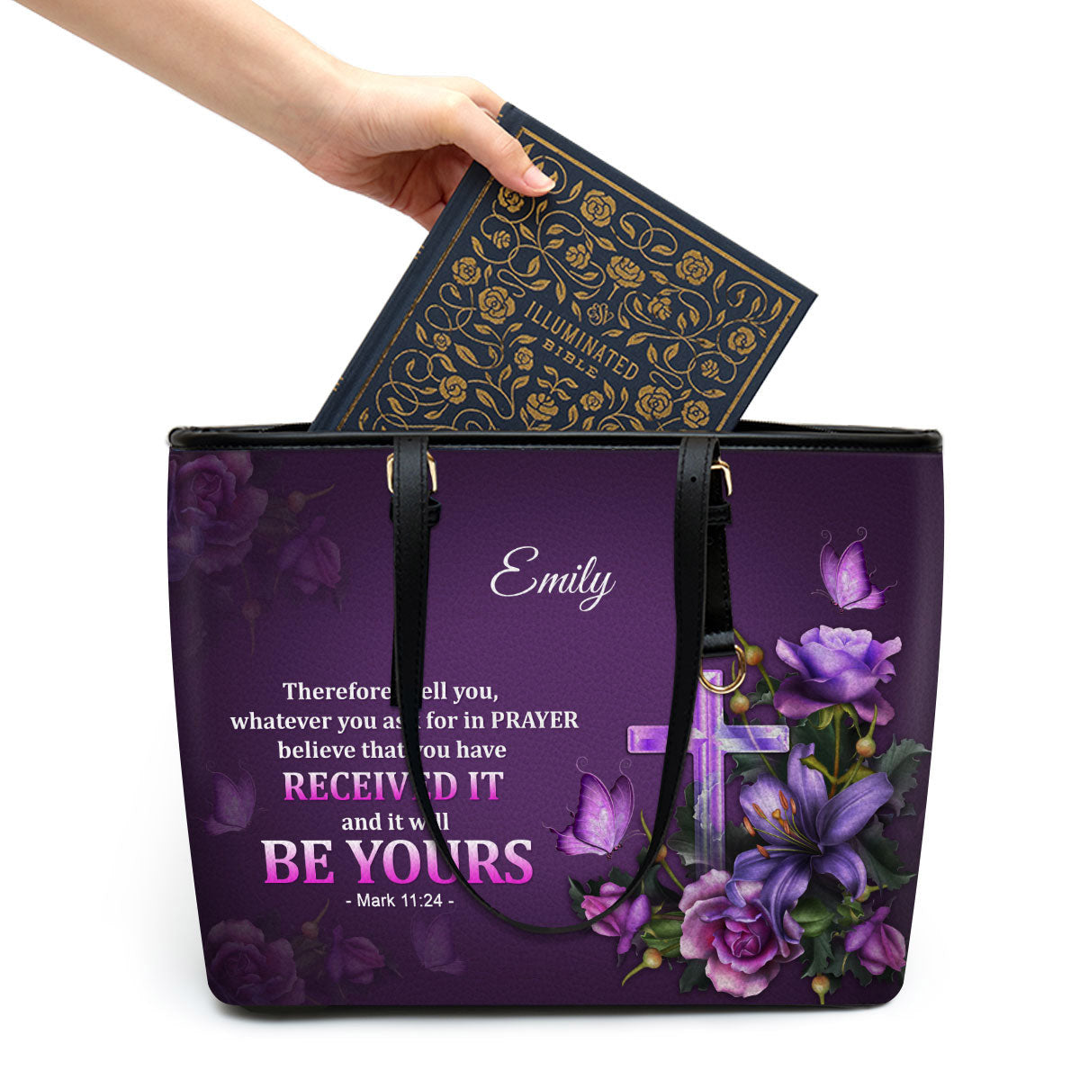 Personalized Large Leather Tote Bag Believe That You Have Received It - Spiritual Gifts For Christian Women