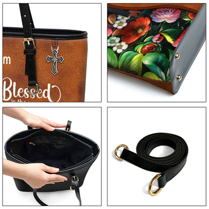 Personalized Large Leather Tote Bag Blessed Is The Woman Who Trusts In The Lord - Spiritual Gifts For Christian Women