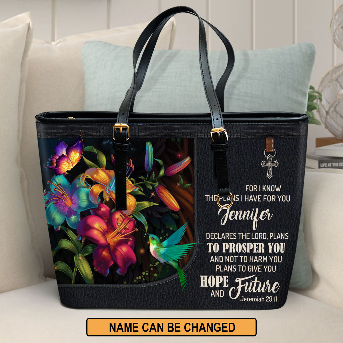 Personalized Large Leather Tote Bag For I Know The Plans I Have For You - Spiritual Gifts For Christian Women