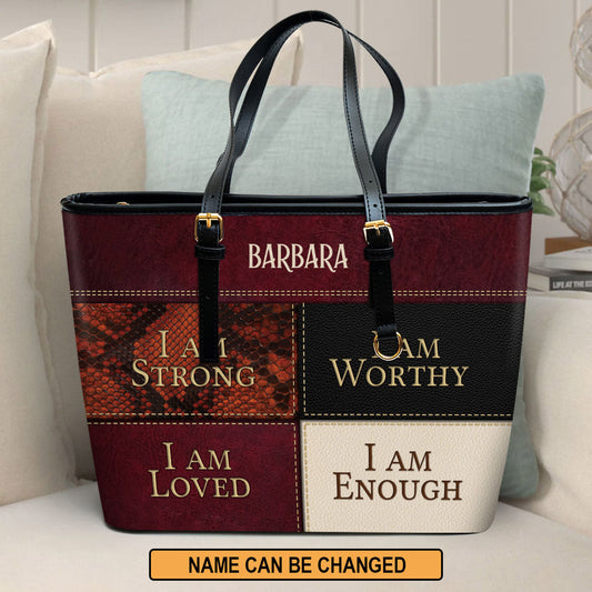 Personalized Large Leather Tote Bag I Am Loved I Am Enough - Spiritual Gifts For Christian Women