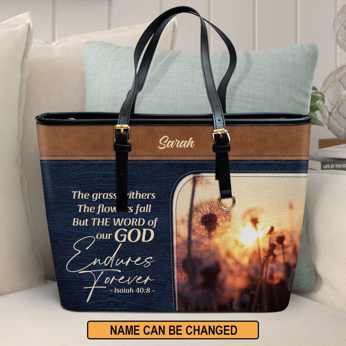 Personalized Large Leather Tote Bag The Word Of Our God Endures Forever - Spiritual Gifts For Christian Women