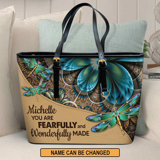Personalized Large Leather Tote Bag You Are Fearfully And Wonderfully Made - Religious Gifts For Women Of God