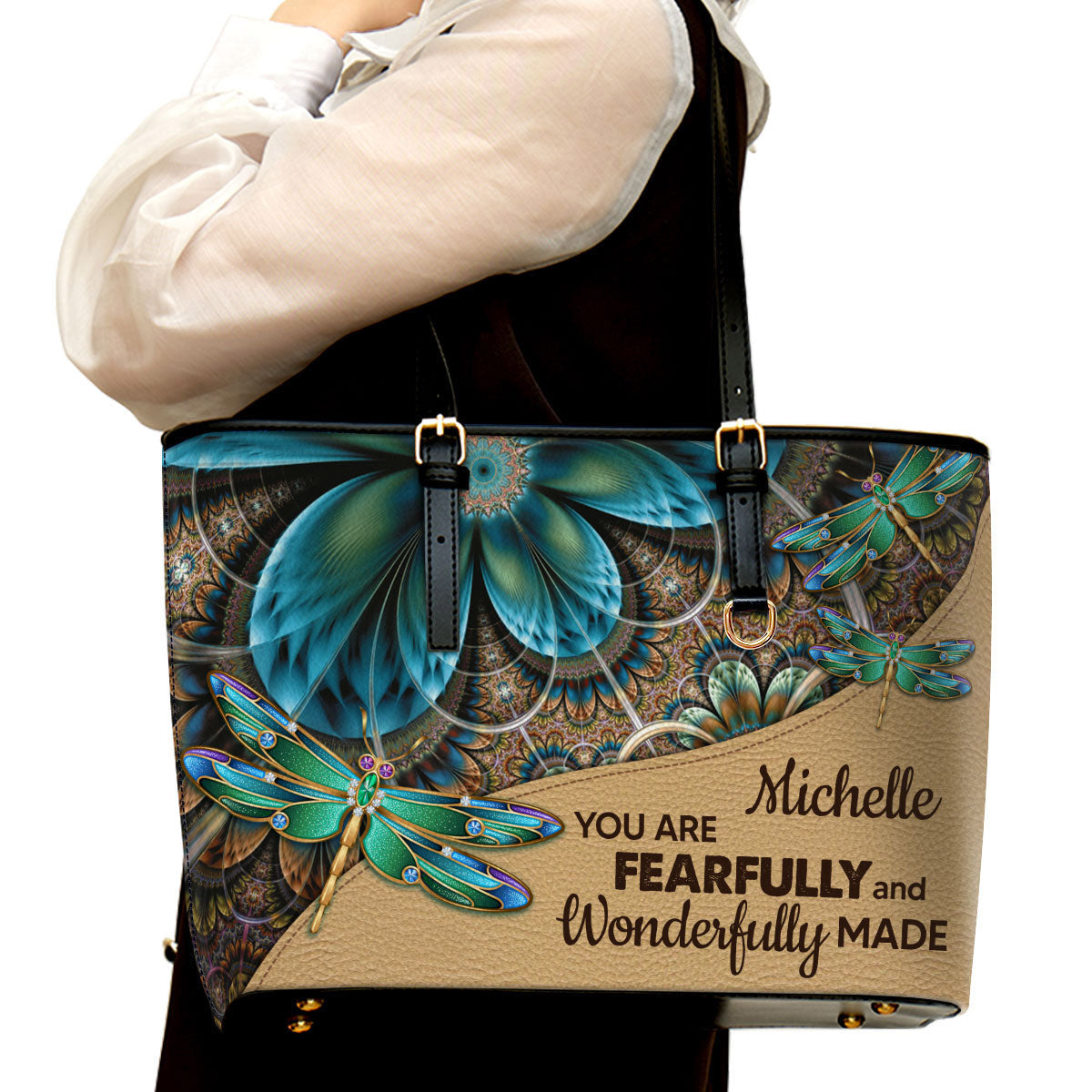 Personalized Large Leather Tote Bag You Are Fearfully And Wonderfully Made - Religious Gifts For Women Of God