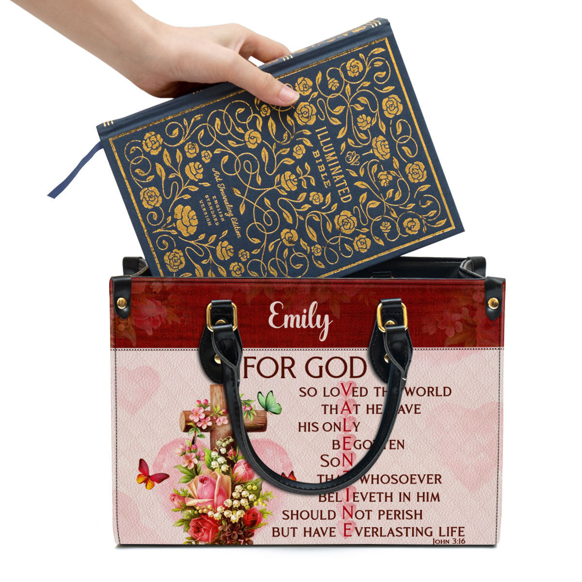 Personalized Leather Bag For God So Loved The World Christian Valentine Gifts For Women Of God