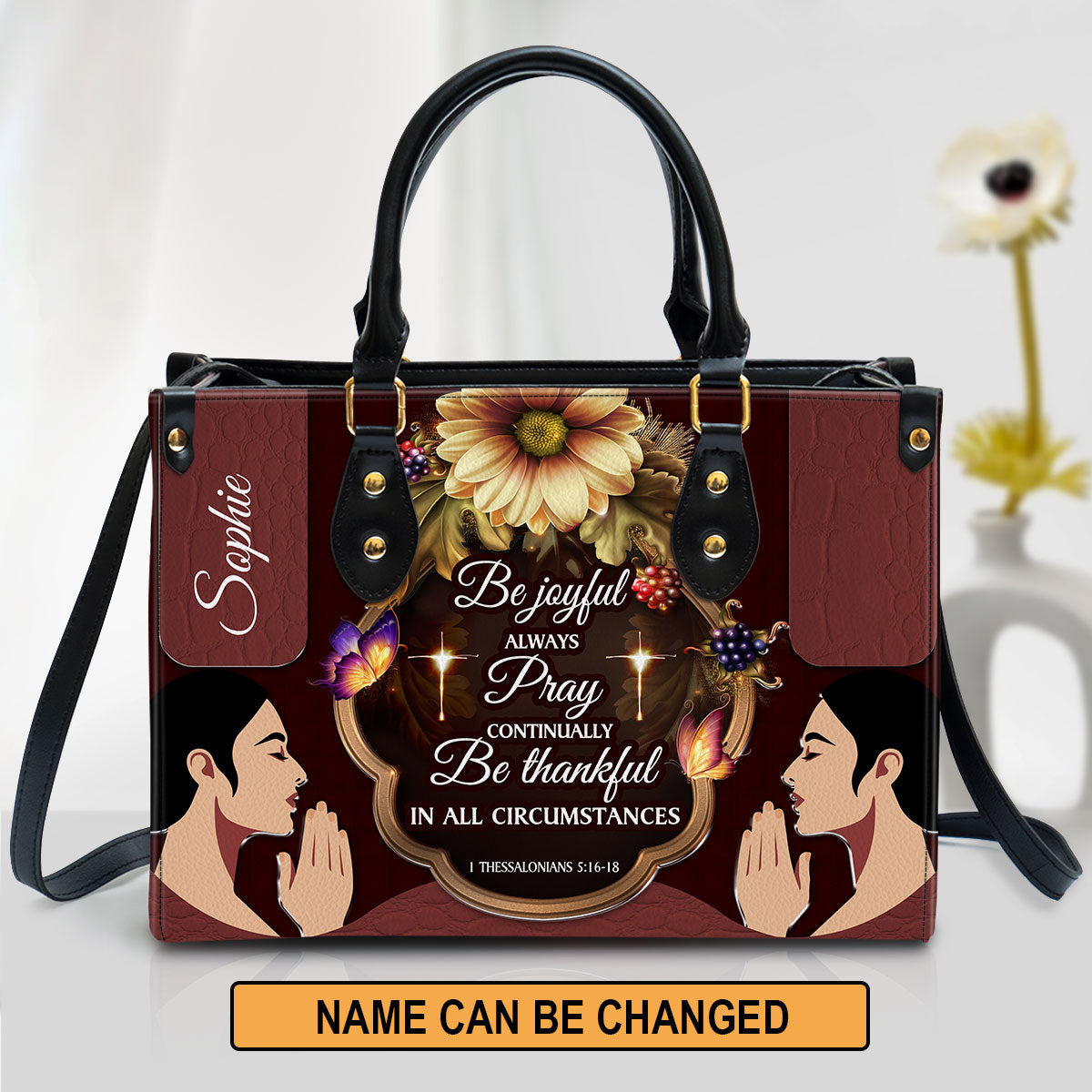 Personalized Leather Bag For Women - Be Thankful In All Circumstances Leather Bag Leather Bag - Christian Gifts for Women