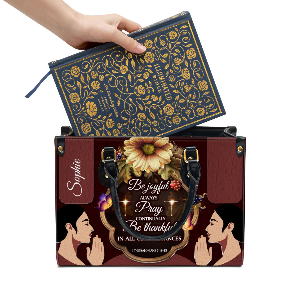 Personalized Leather Bag For Women - Be Thankful In All Circumstances Leather Bag Leather Bag - Christian Gifts for Women