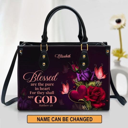 Personalized Leather Bag For Women - Blessed Are The Pure In Heart For They Shall See God Leather Bag Leather Bag - Christian Gifts for Women