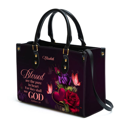 Personalized Leather Bag For Women - Blessed Are The Pure In Heart For They Shall See God Leather Bag Leather Bag - Christian Gifts for Women