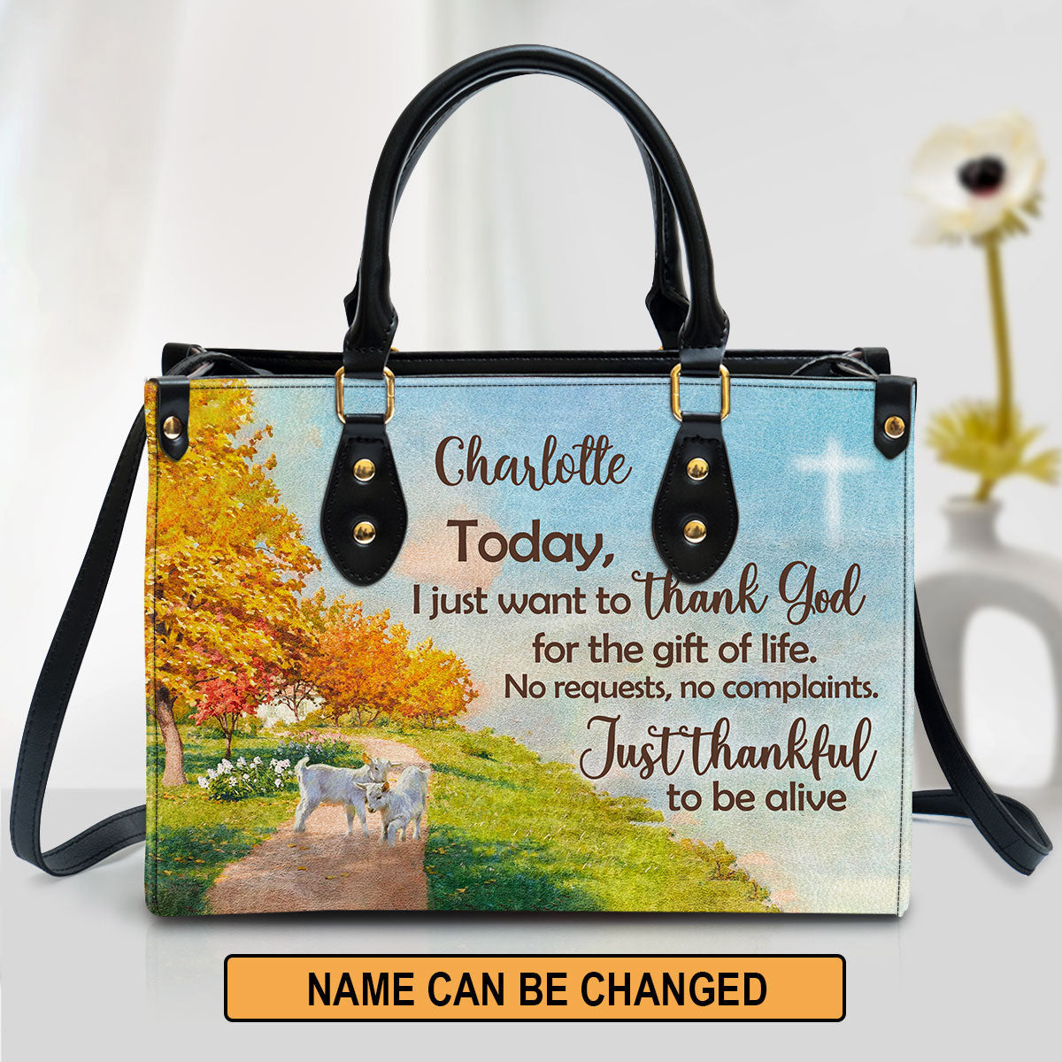 Personalized Leather Bag For Women - Just Thankful To Be Alive Leather Bag Leather Bag - Christian Gifts for Women