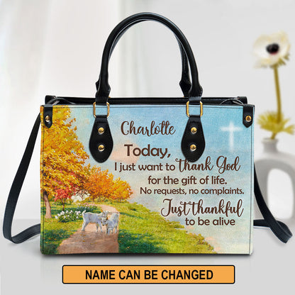 Personalized Leather Bag For Women - Just Thankful To Be Alive Leather Bag Leather Bag - Christian Gifts for Women