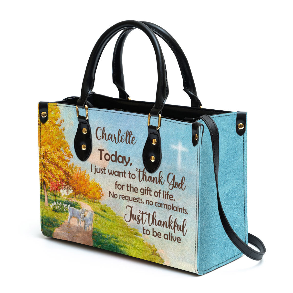 Personalized Leather Bag For Women - Just Thankful To Be Alive Leather Bag Leather Bag - Christian Gifts for Women