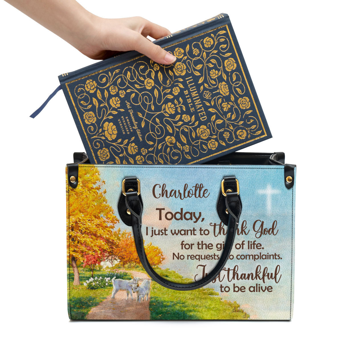 Personalized Leather Bag For Women - Just Thankful To Be Alive Leather Bag Leather Bag - Christian Gifts for Women