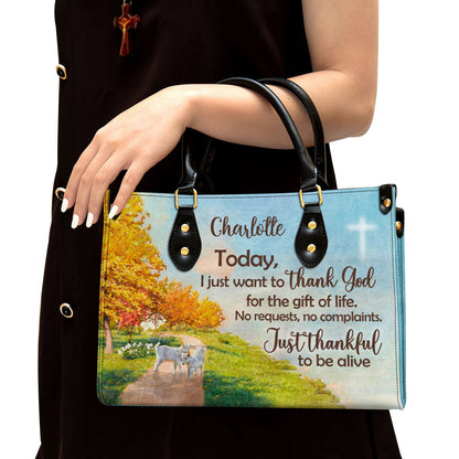 Personalized Leather Bag For Women - Just Thankful To Be Alive Leather Bag Leather Bag - Christian Gifts for Women