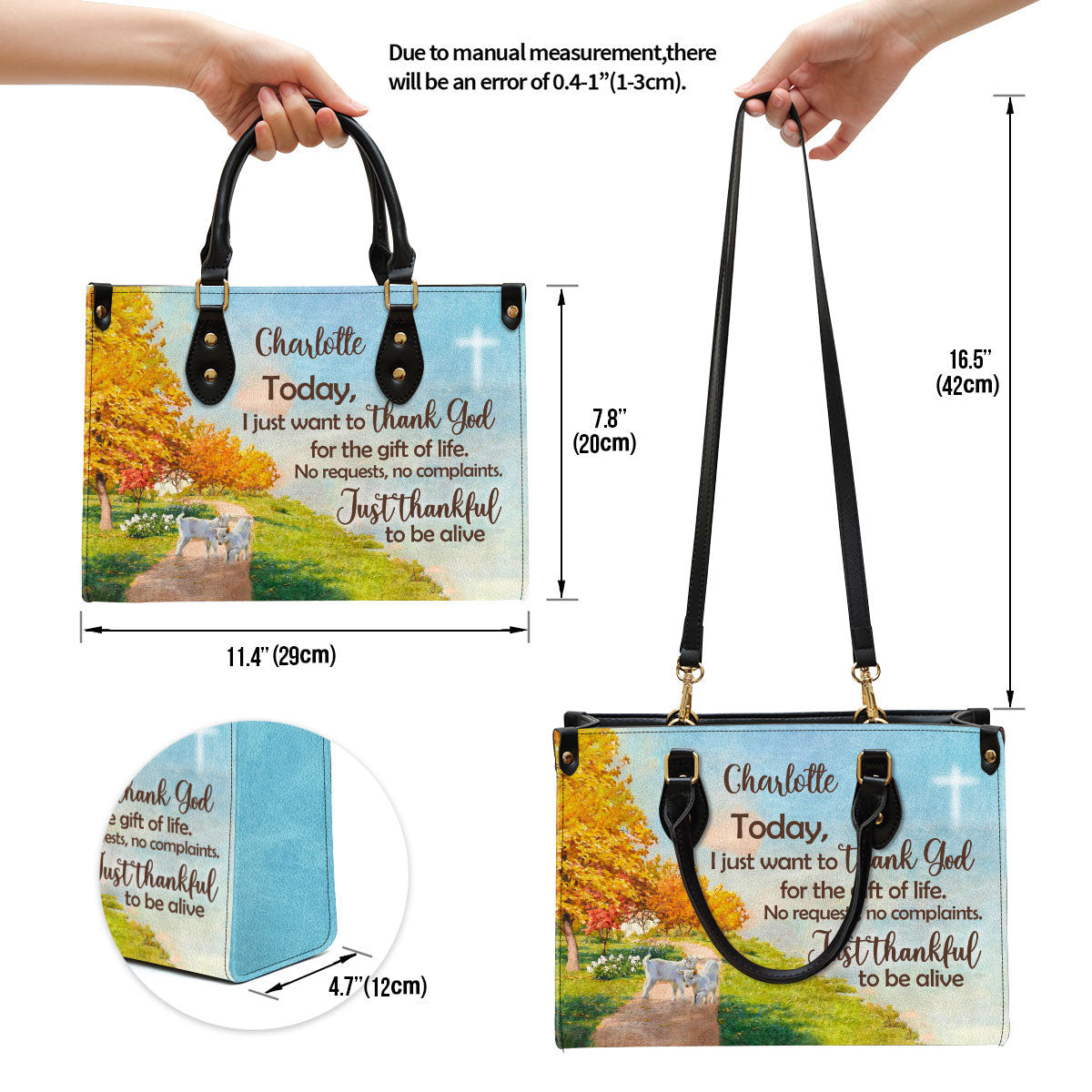 Personalized Leather Bag For Women - Just Thankful To Be Alive Leather Bag Leather Bag - Christian Gifts for Women