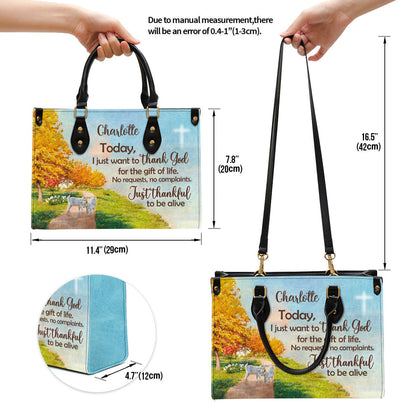 Personalized Leather Bag For Women - Just Thankful To Be Alive Leather Bag Leather Bag - Christian Gifts for Women