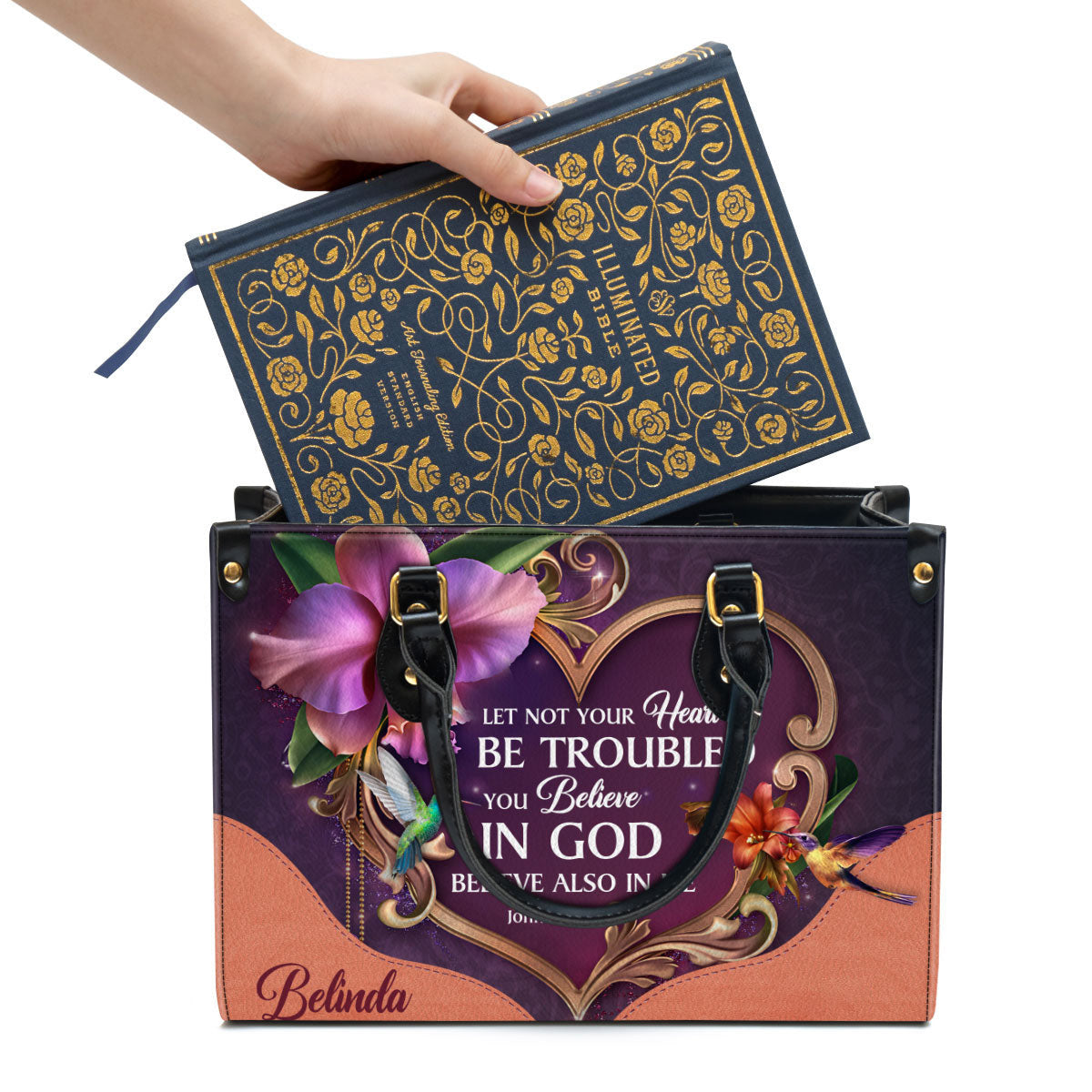 Personalized Leather Bag For Women - Let Not Your Heart Be Troubled Leather Bag Leather Bag - Christian Gifts for Women