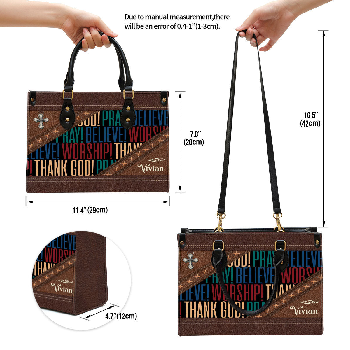 Personalized Leather Bag For Women - Pray Believe Worship Leather Bag Leather Bag - Christian Gifts for Women
