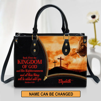 Personalized Leather Bag For Women - Seek First The Kingdom Of God And His Righteousness Leather Bag Leather Bag - Christian Gifts for Women