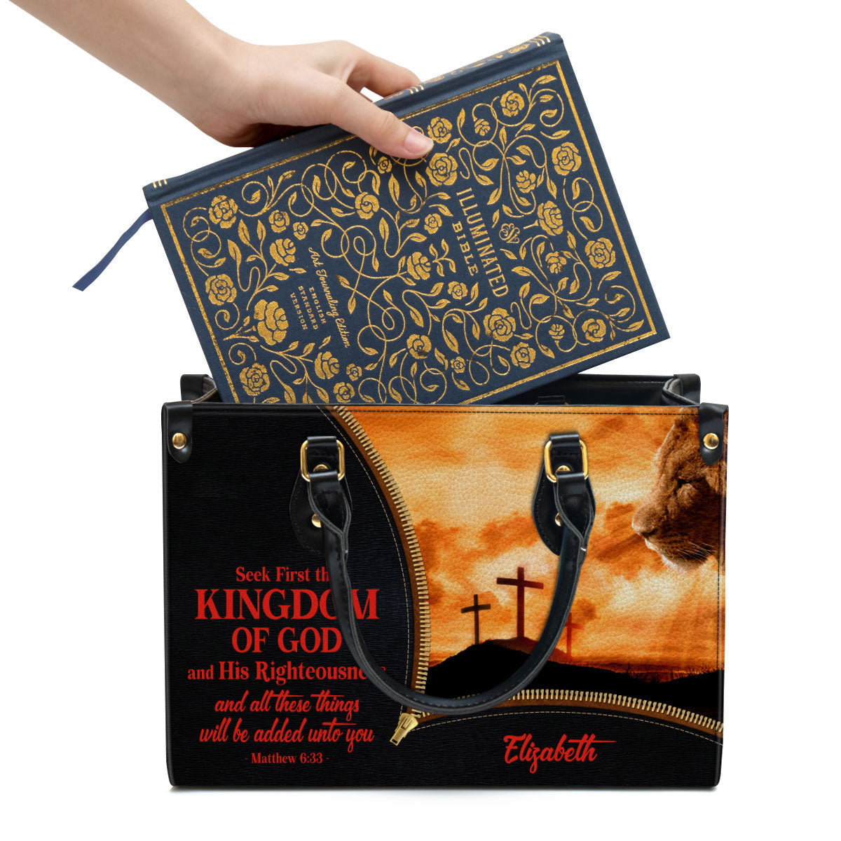 Personalized Leather Bag For Women - Seek First The Kingdom Of God And His Righteousness Leather Bag Leather Bag - Christian Gifts for Women