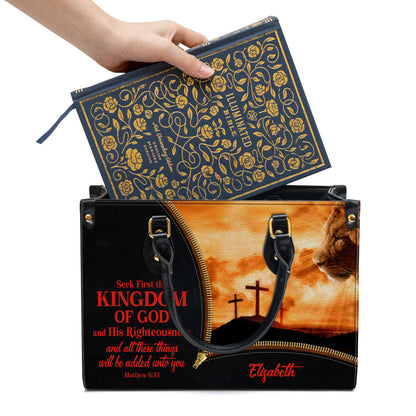 Personalized Leather Bag For Women - Seek First The Kingdom Of God And His Righteousness Leather Bag Leather Bag - Christian Gifts for Women
