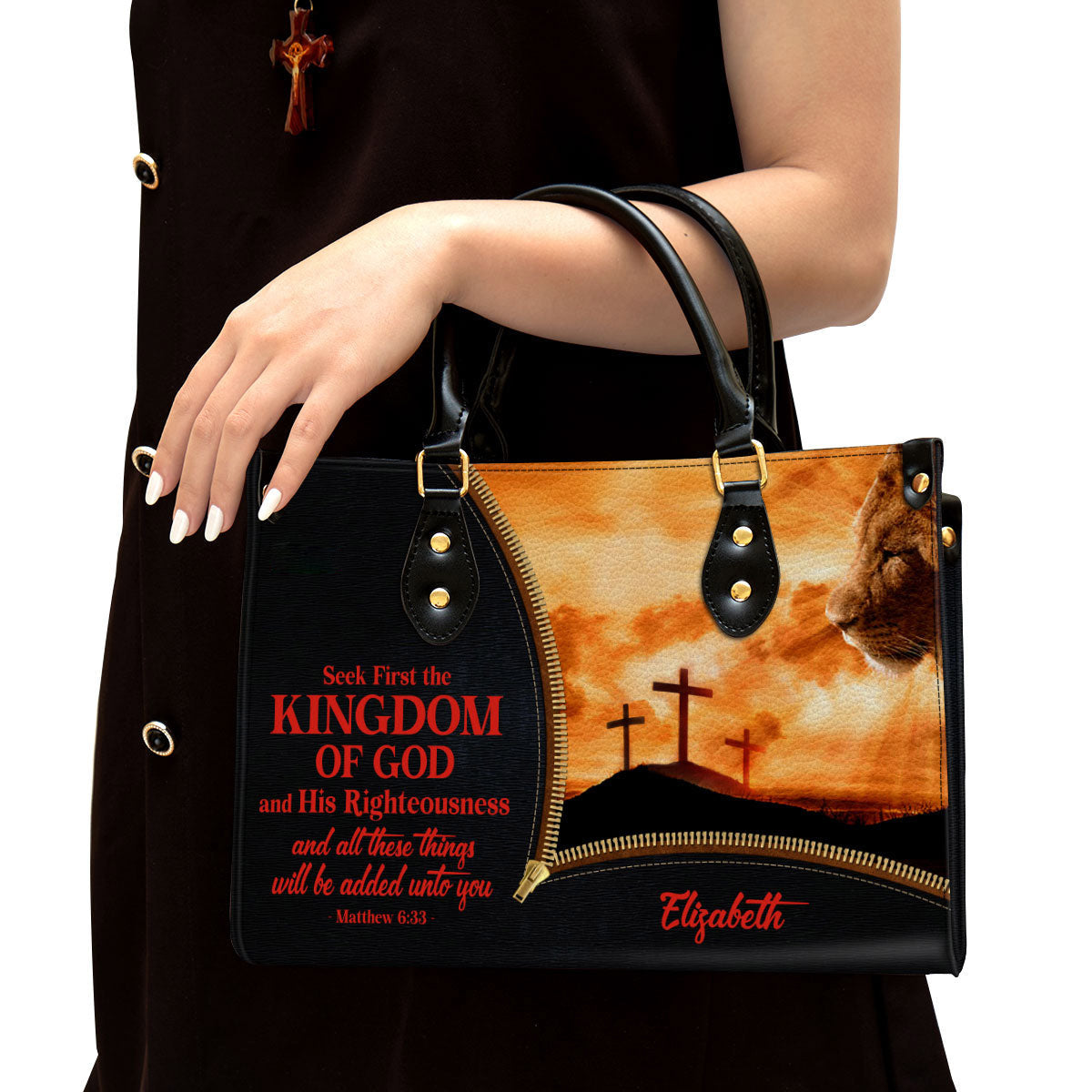 Personalized Leather Bag For Women - Seek First The Kingdom Of God And His Righteousness Leather Bag Leather Bag - Christian Gifts for Women