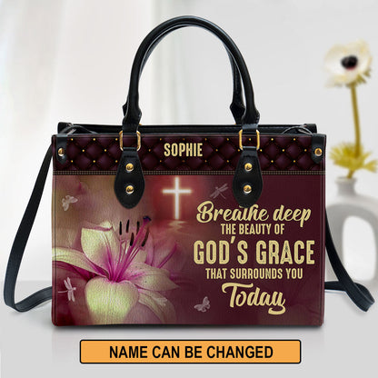 Personalized Leather Bag For Women - The Beauty Of God‘s Grace That Surrounds You Today Leather Bag Leather Bag - Christian Gifts for Women