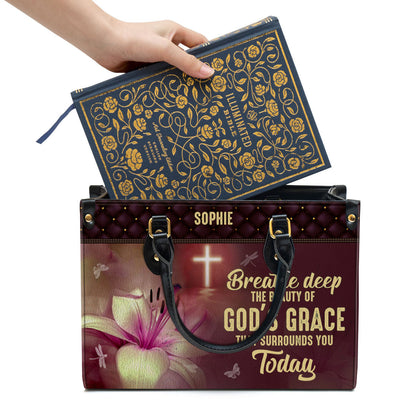 Personalized Leather Bag For Women - The Beauty Of God‘s Grace That Surrounds You Today Leather Bag Leather Bag - Christian Gifts for Women
