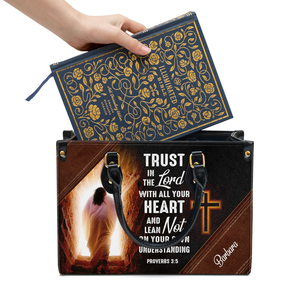 Personalized Leather Bag For Women - Trust In The Lord With All Your Heart Leather Bag Leather Bag - Christian Gifts for Women