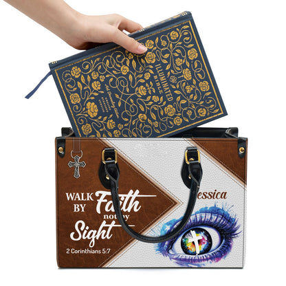 Personalized Leather Bag For Women - Walk By Faith Not By Sight Leather Bag Leather Bag - Christian Gifts for Women