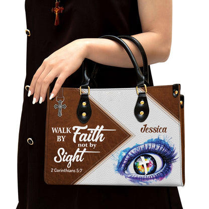 Personalized Leather Bag For Women - Walk By Faith Not By Sight Leather Bag Leather Bag - Christian Gifts for Women