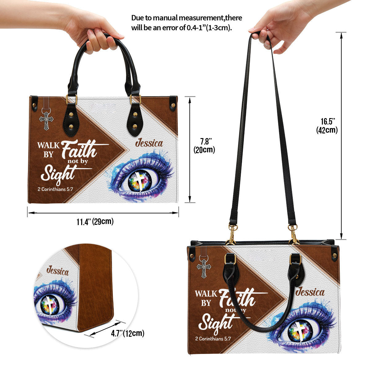 Personalized Leather Bag For Women - Walk By Faith Not By Sight Leather Bag Leather Bag - Christian Gifts for Women