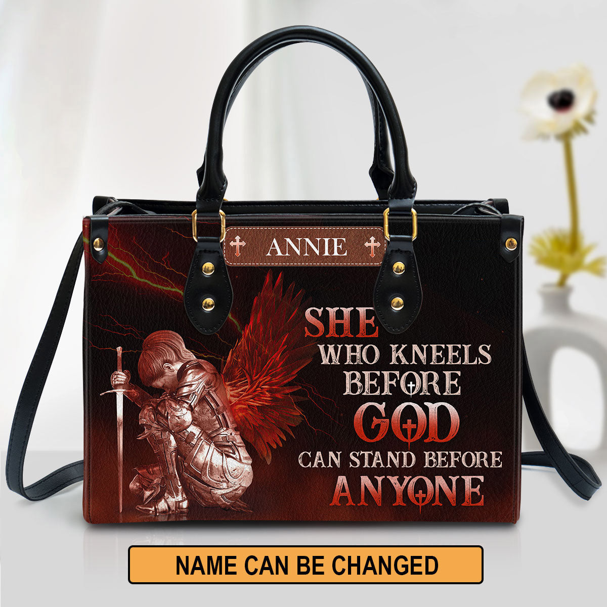 Personalized Leather Bag For Women - Who Kneels Before God Can Stand Before Anyone Leather Bag Leather Bag - Christian Gifts for Women