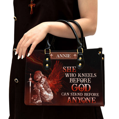 Personalized Leather Bag For Women - Who Kneels Before God Can Stand Before Anyone Leather Bag Leather Bag - Christian Gifts for Women