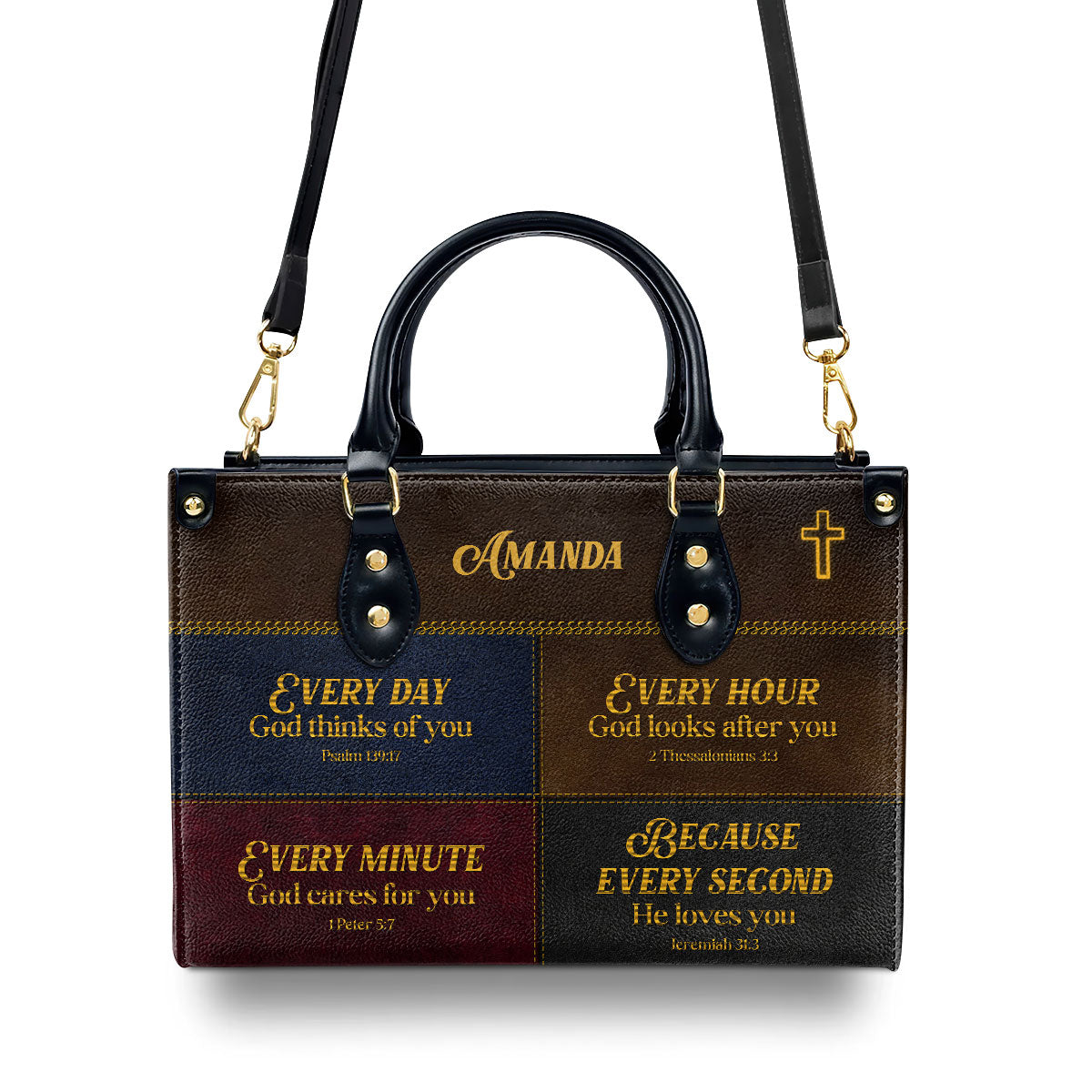 Personalized Leather Handbag With Handle Everyday God Thinks Of You Meaningful Spiritual Gifts For Christian Woman