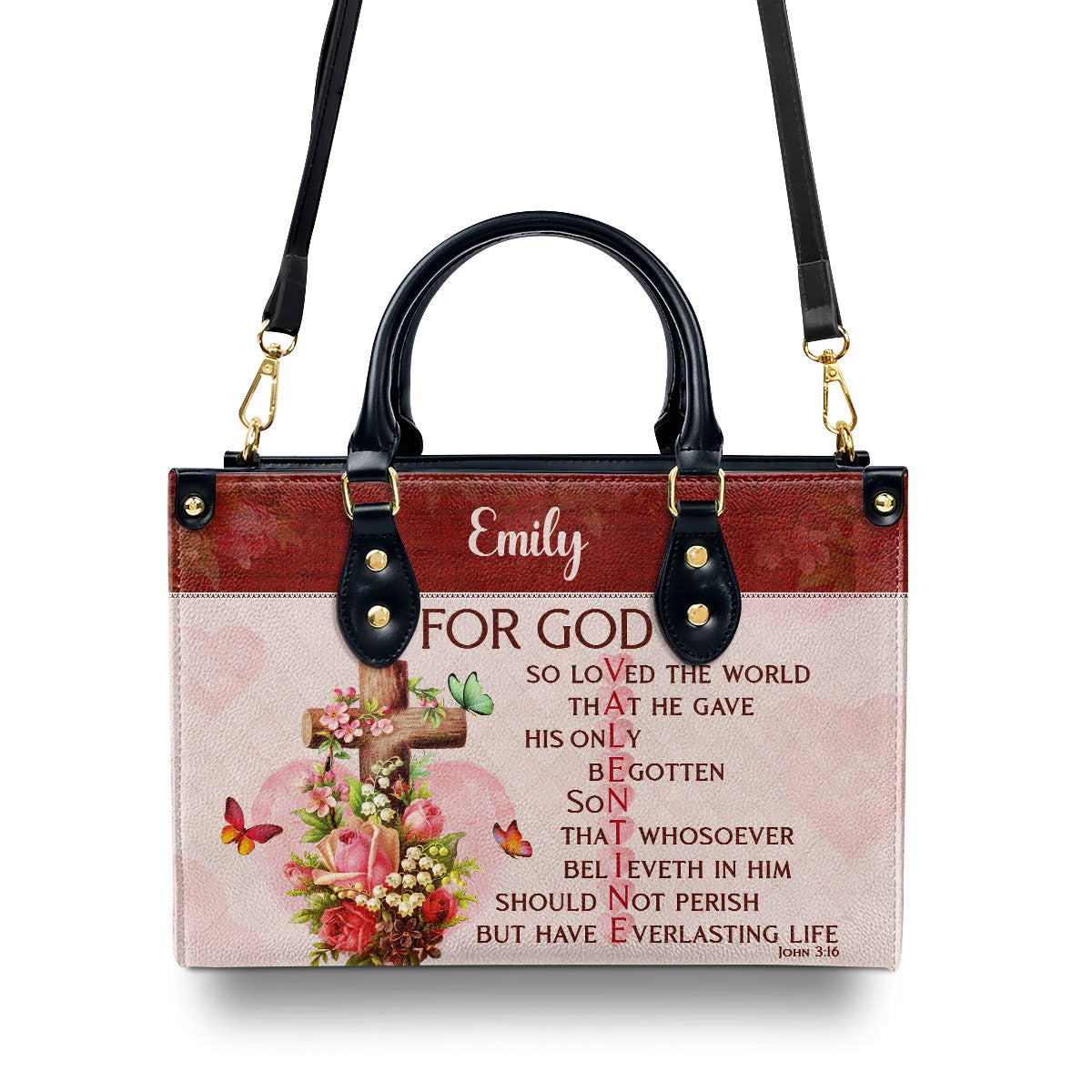 Personalized Leather Handbag With Handle For God So Loved The World Christian Valentine Gifts For Women Of God