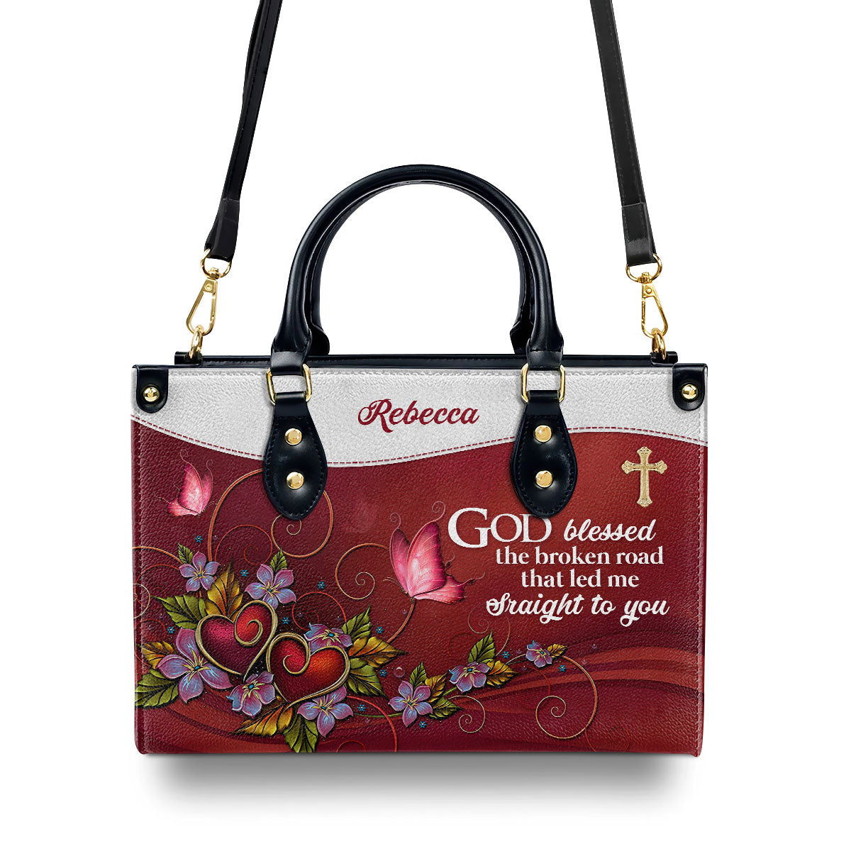 Personalized Leather Handbag With Handle God Blessed The Broken Road That Led Me Straight To You Romantic Gifts For Christian Women
