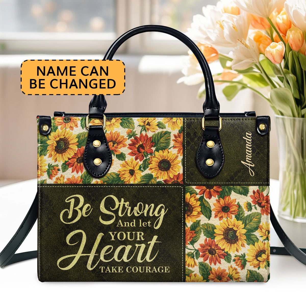 Personalized Leather Handbag With Handle Psalm 3124 Gift For Bible Study Groups Be Strong And Let Your Heart Take Courage