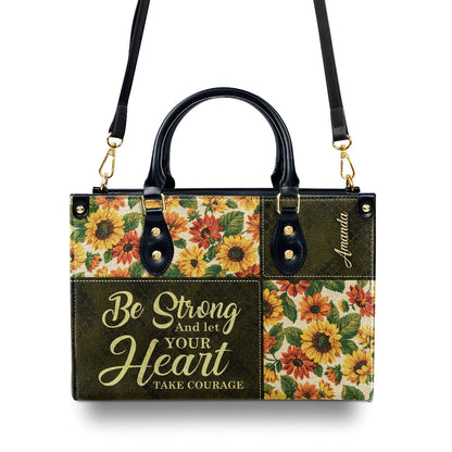 Personalized Leather Handbag With Handle Psalm 3124 Gift For Bible Study Groups Be Strong And Let Your Heart Take Courage