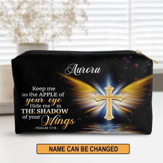 Personalized Leather Pouch With Zipper Hide Me In The Shadow Of Your Wings Psalm 178
