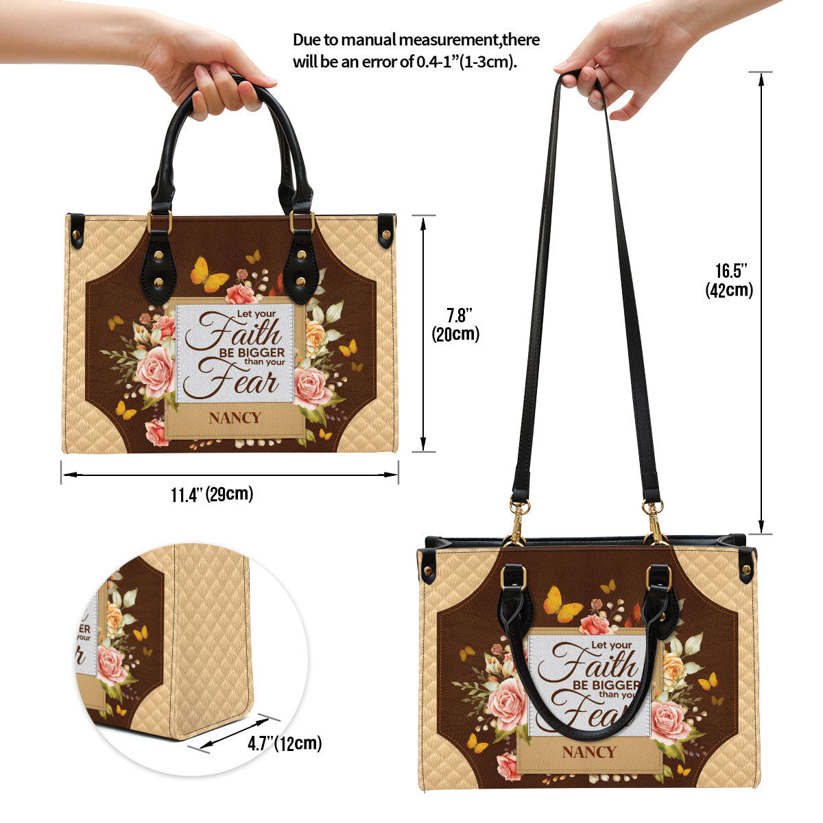 Personalized Let Your Faith Be Bigger Than Your Fear Leather Bag - Christian Pu Leather Bags For Women