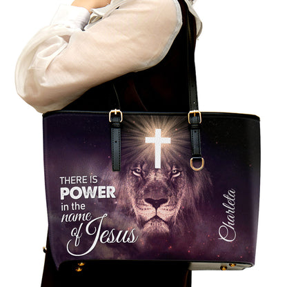 Personalized Lion Large Pu Leather Tote Bag There Is Power In The Name Of Jesus For Women - Mom Gifts For Mothers Day