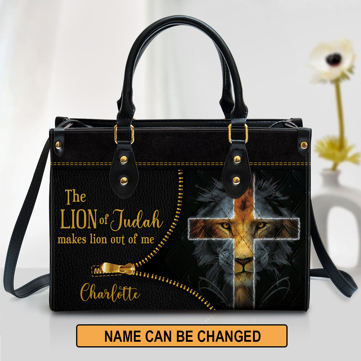 Personalized Lion The Lion Of Judah Makes Lion Out Of Me Leather Bag - Christian Pu Leather Bags For Women