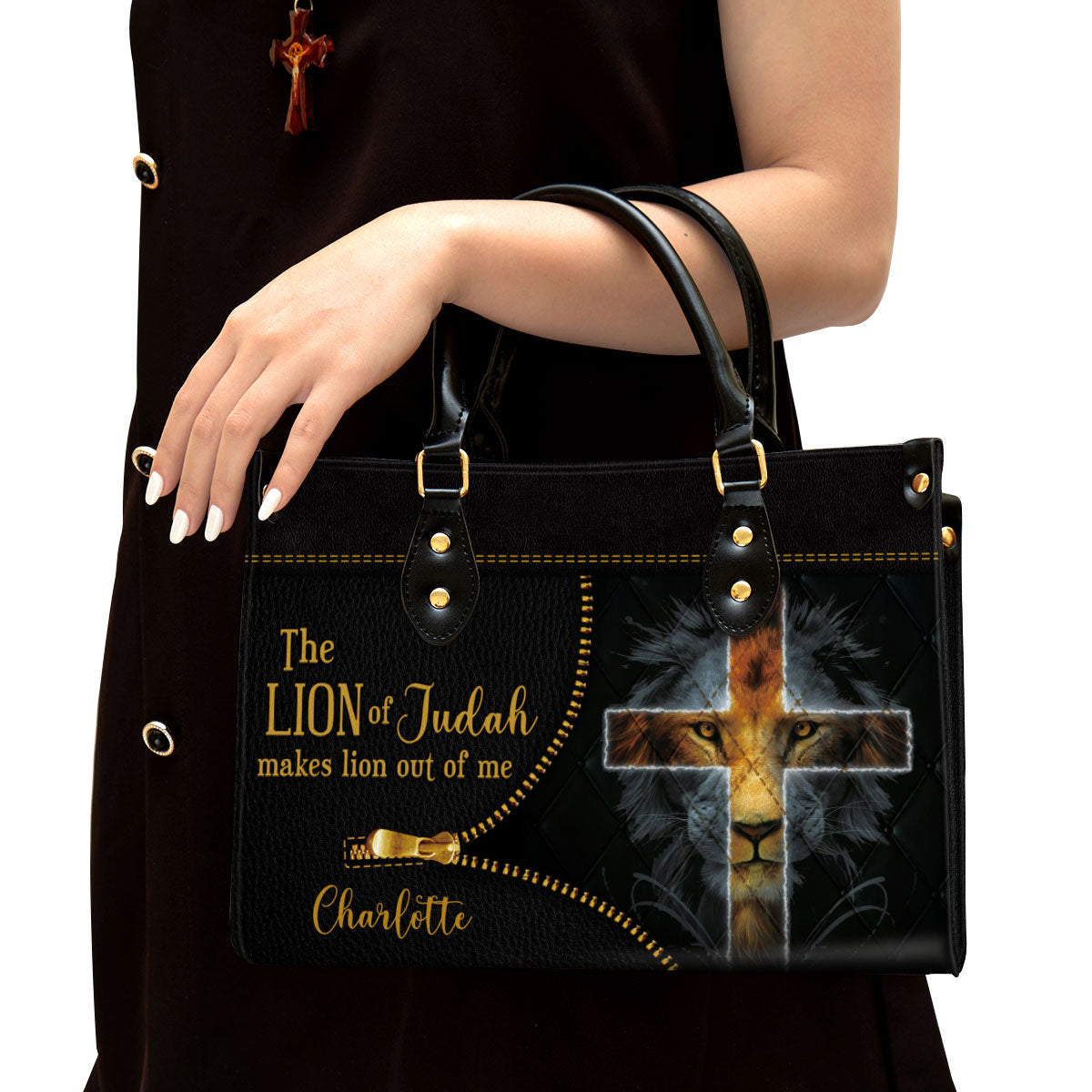 Personalized Lion The Lion Of Judah Makes Lion Out Of Me Leather Bag - Christian Pu Leather Bags For Women