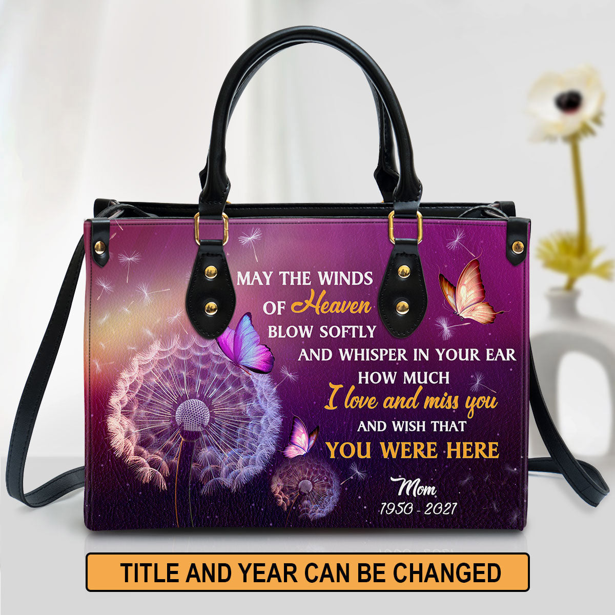 Personalized Memorial Leather Handbag - Wish That You Were Here Leather Bag