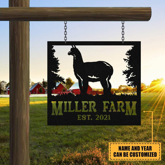 Personalized Metal Farm Sign Alpaca Monogram Custom Outdoor Farmhouse Front Gate Ranch Stable Wall Decor Art Gift